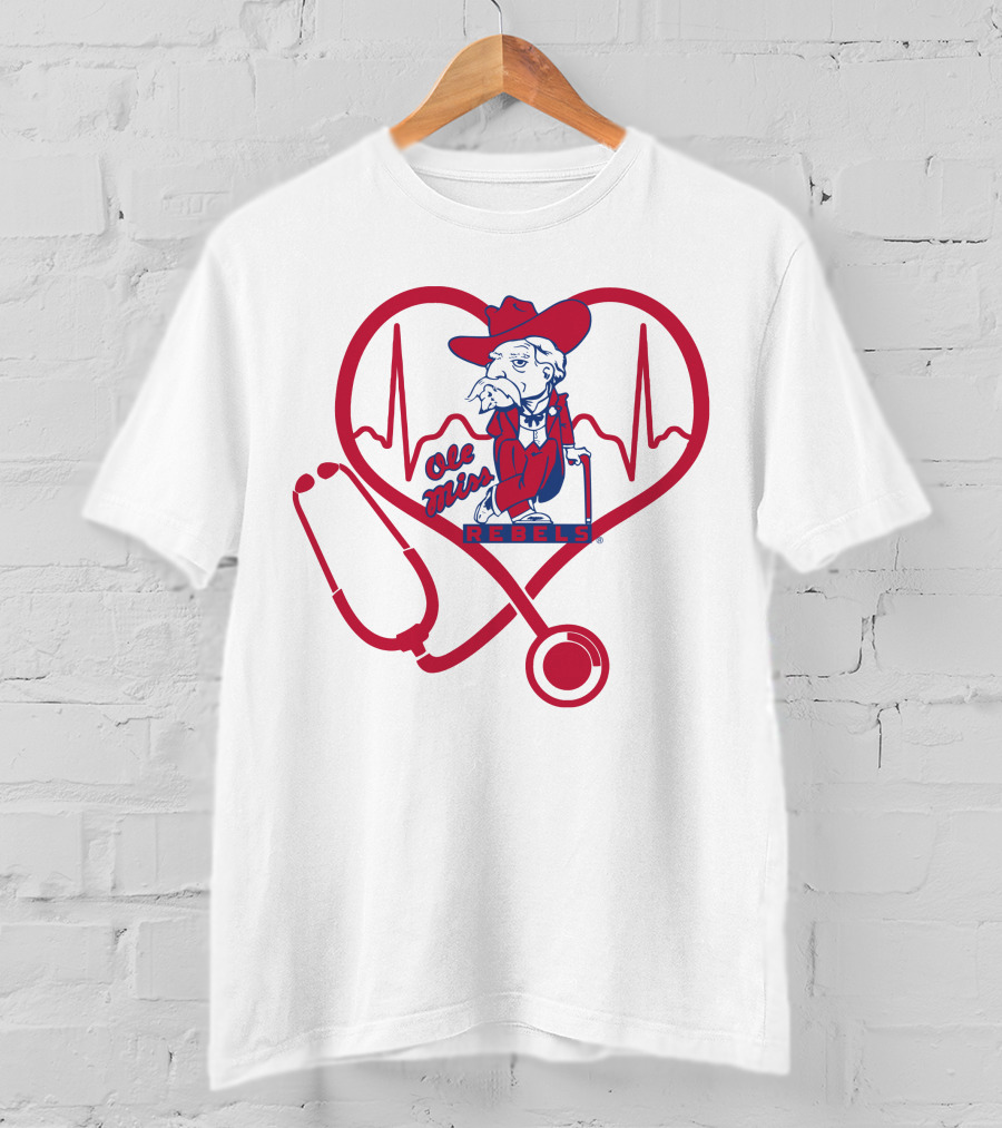 Nurse Love Ole Miss Rebels Heartbeat Stethoscope Mascot T-Shirt