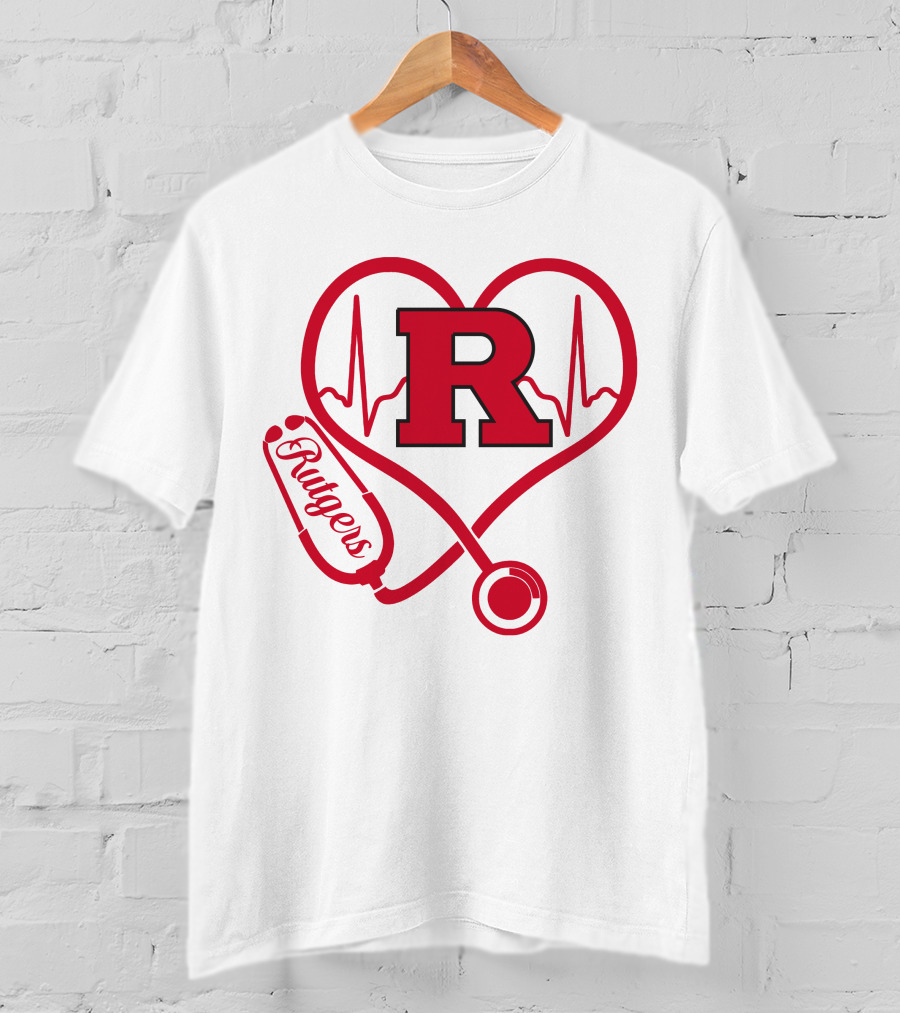 Rutgers Scarlet Knights Nurse Love Stethoscope Heartbeat T-Shirt