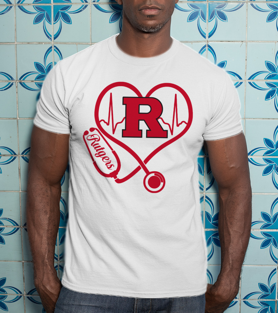 Rutgers Scarlet Knights Nurse Love Stethoscope Heartbeat T-Shirt