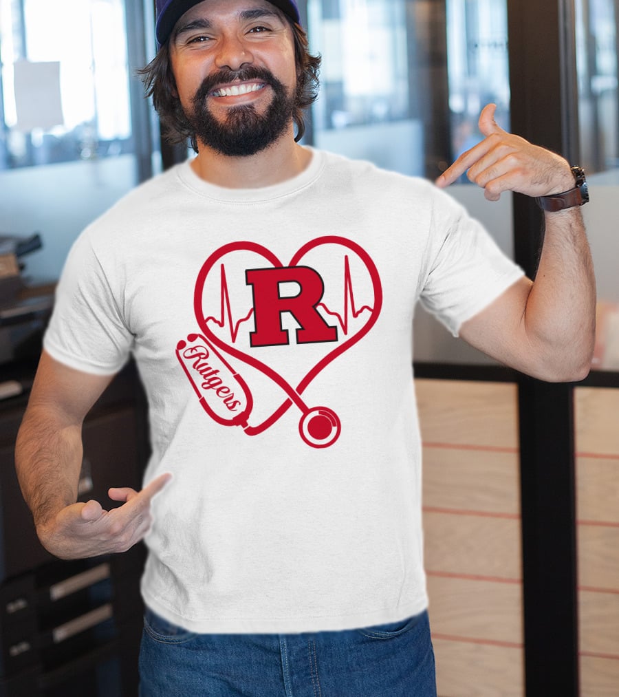 Rutgers Scarlet Knights Nurse Love Stethoscope Heartbeat T-Shirt