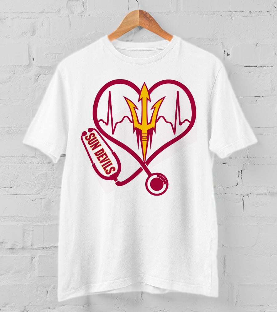 Nurse Love Arizona State Sun Devils Heartbeat Stethoscope T-Shirt