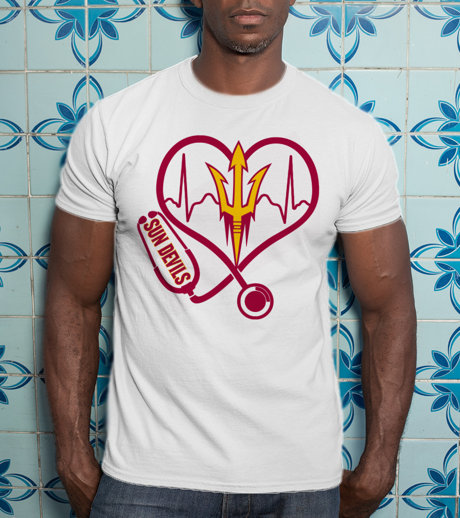 Nurse Love Arizona State Sun Devils Heartbeat Stethoscope T-Shirt