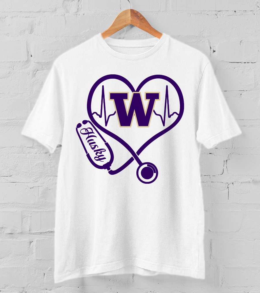 Washington Huskies Nurse Love Stethoscope Heartbeat T-Shirt
