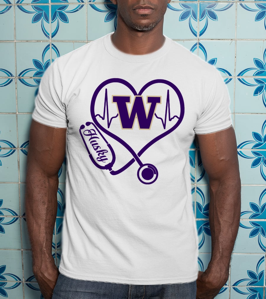 Washington Huskies Nurse Love Stethoscope Heartbeat T-Shirt