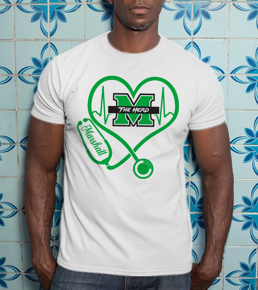 Marshall Thundering Herd Nurse Love Heartbeat Stethoscope T-Shirt