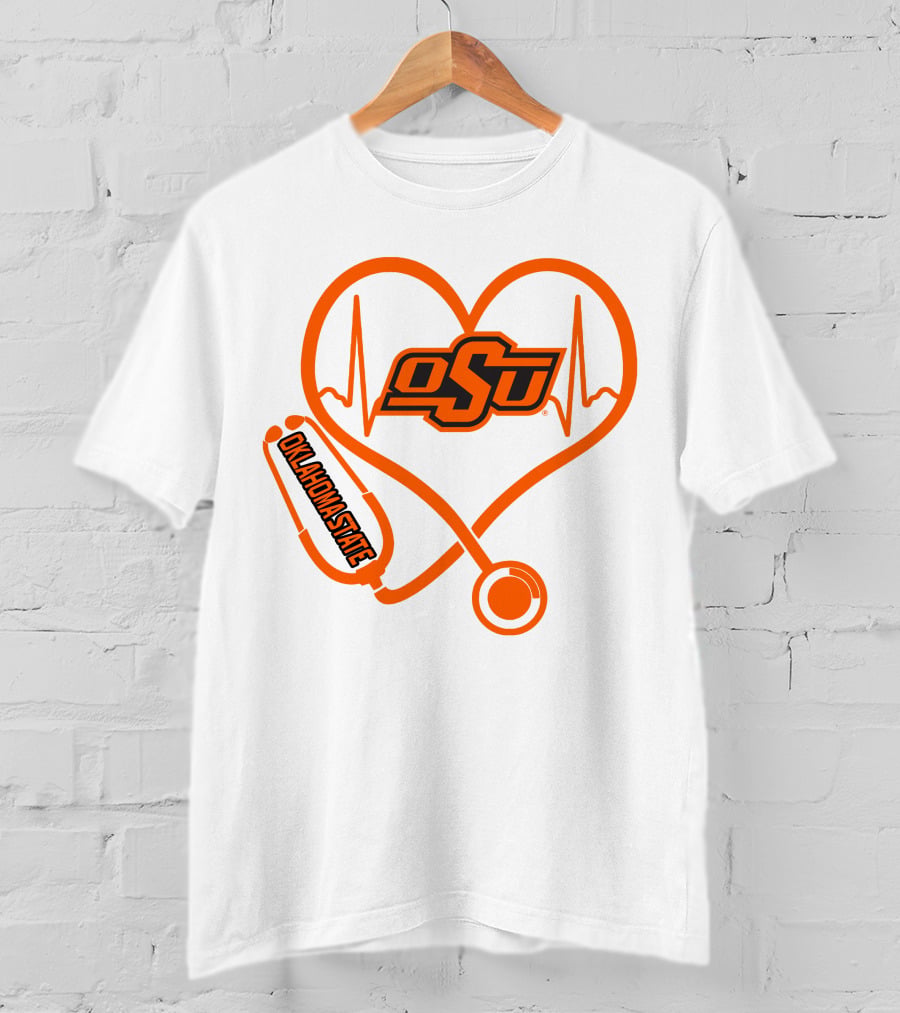 Oklahoma State Cowboys Nurse Love Heart Stethoscope T-Shirt