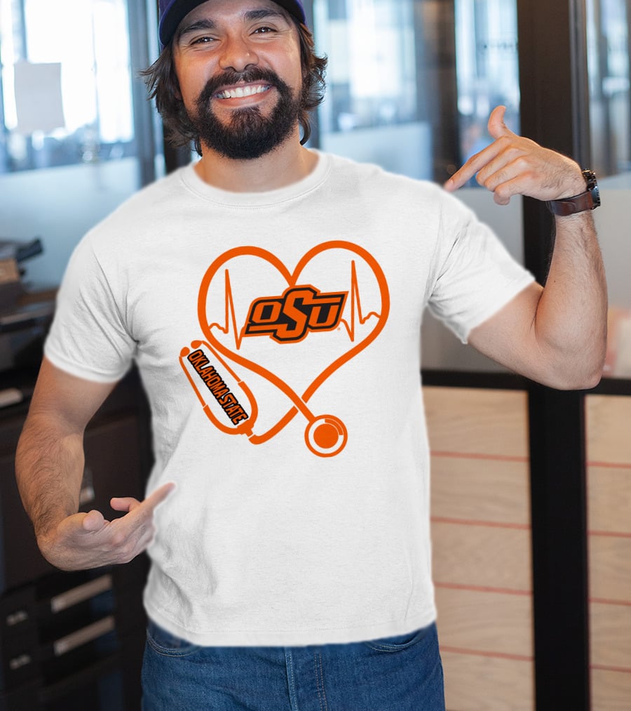 Oklahoma State Cowboys Nurse Love Heart Stethoscope T-Shirt