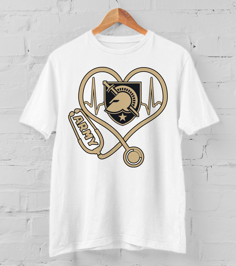 Nurse Army Love Black Knights Stethoscope Heartbeat T-Shirt
