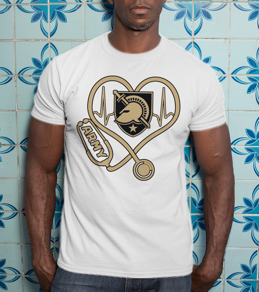 Nurse Army Love Black Knights Stethoscope Heartbeat T-Shirt