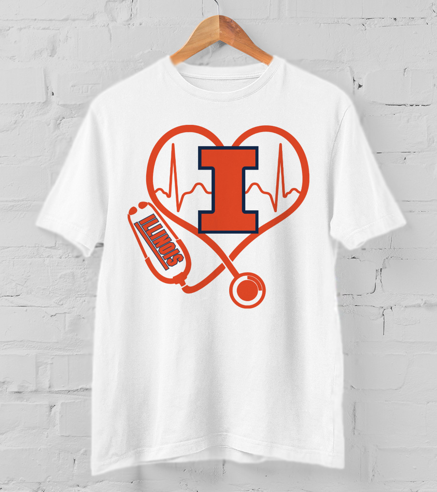 Illinois Fighting Illini Nurse Love Heartbeat Stethoscope T-Shirt
