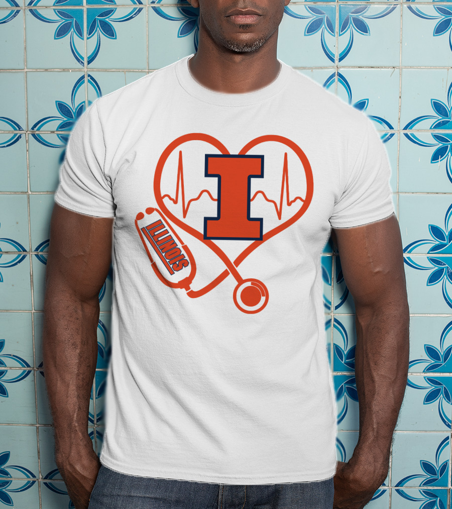 Illinois Fighting Illini Nurse Love Heartbeat Stethoscope T-Shirt