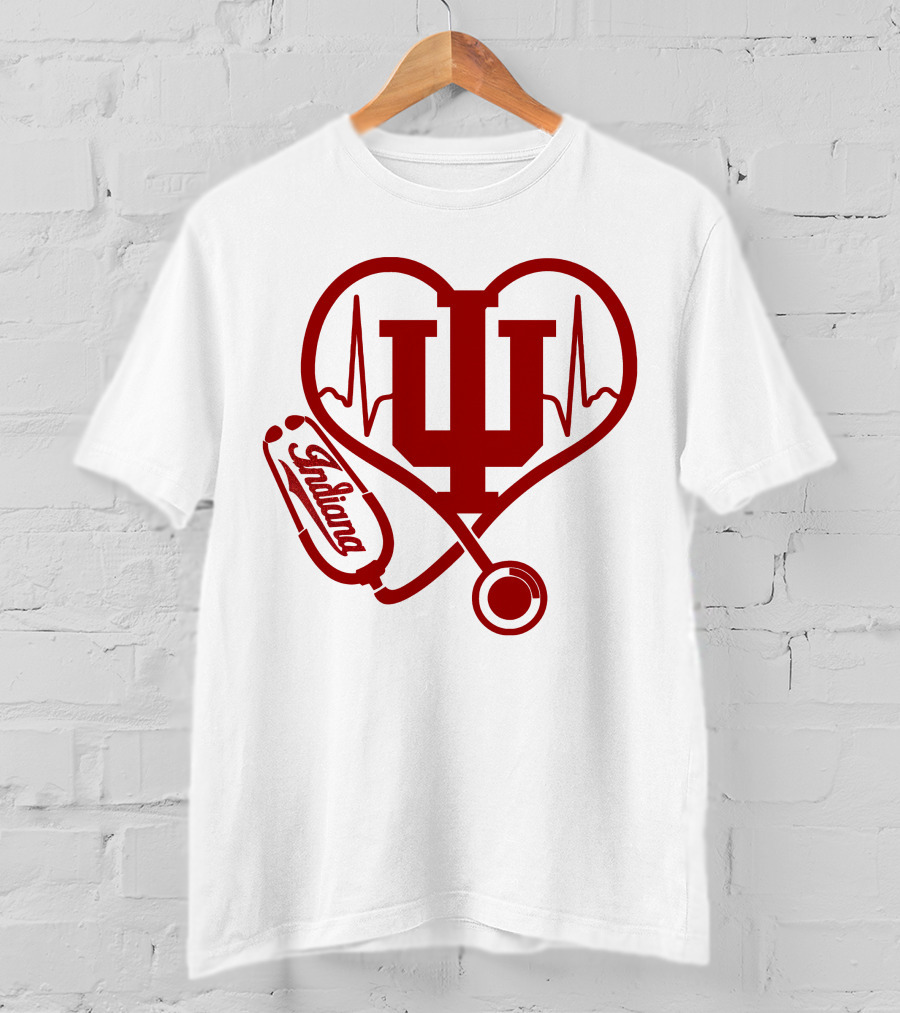 Indiana University Nurse Love Hoosiers Stethoscope Heartbeat T-Shirt