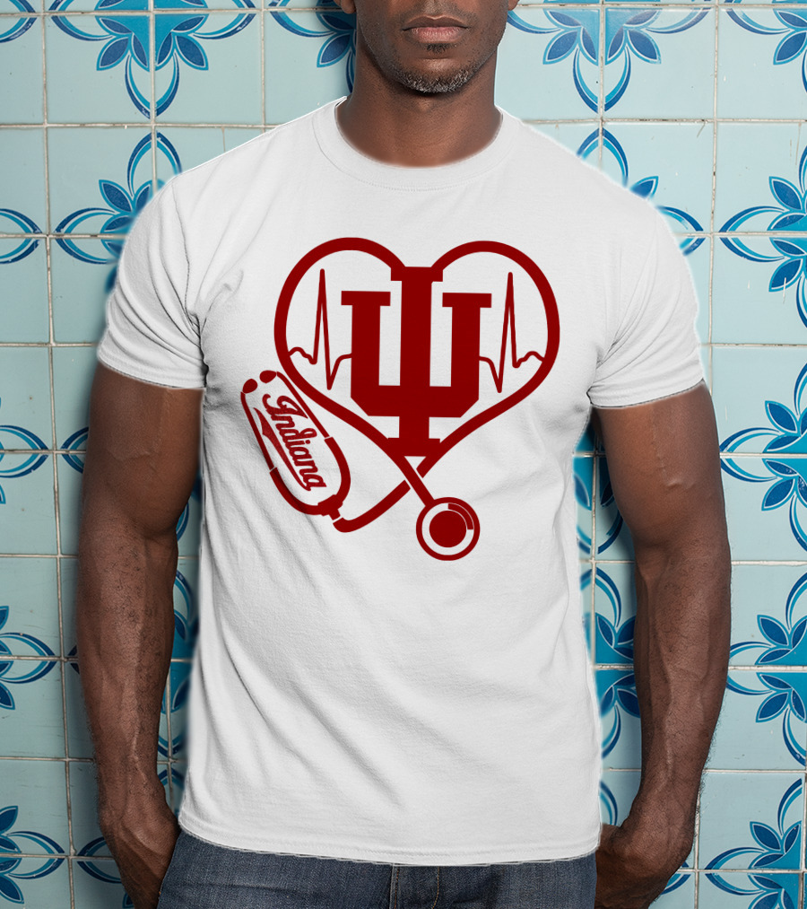 Indiana University Nurse Love Hoosiers Stethoscope Heartbeat T-Shirt