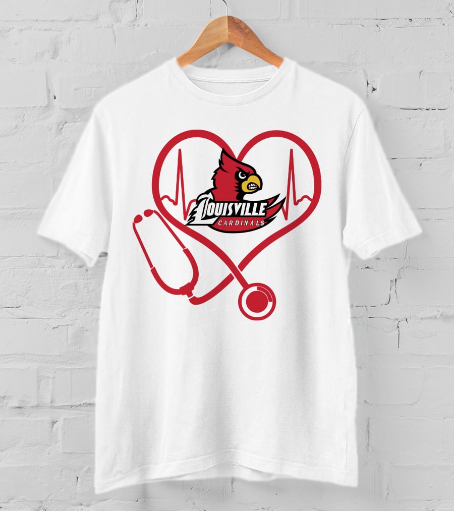 Nurse Love Louisville Cardinals Heartbeat Stethoscope T-Shirt