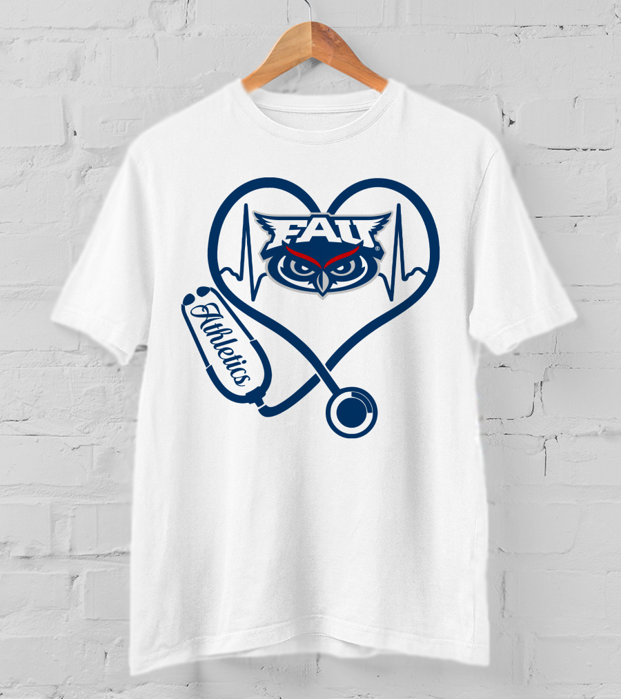 Fau Athletics Heartbeat Owl Nurse Stethoscope T-Shirt