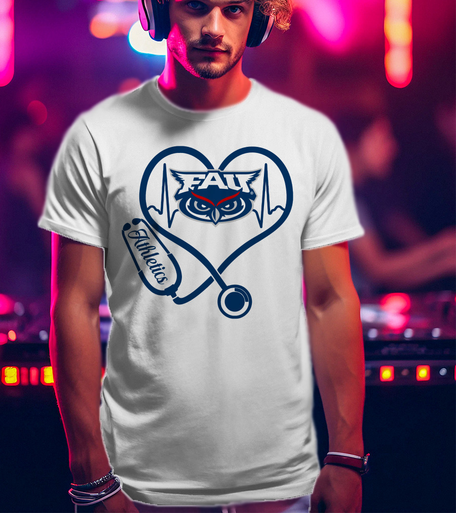 Fau Athletics Heartbeat Owl Nurse Stethoscope T-Shirt
