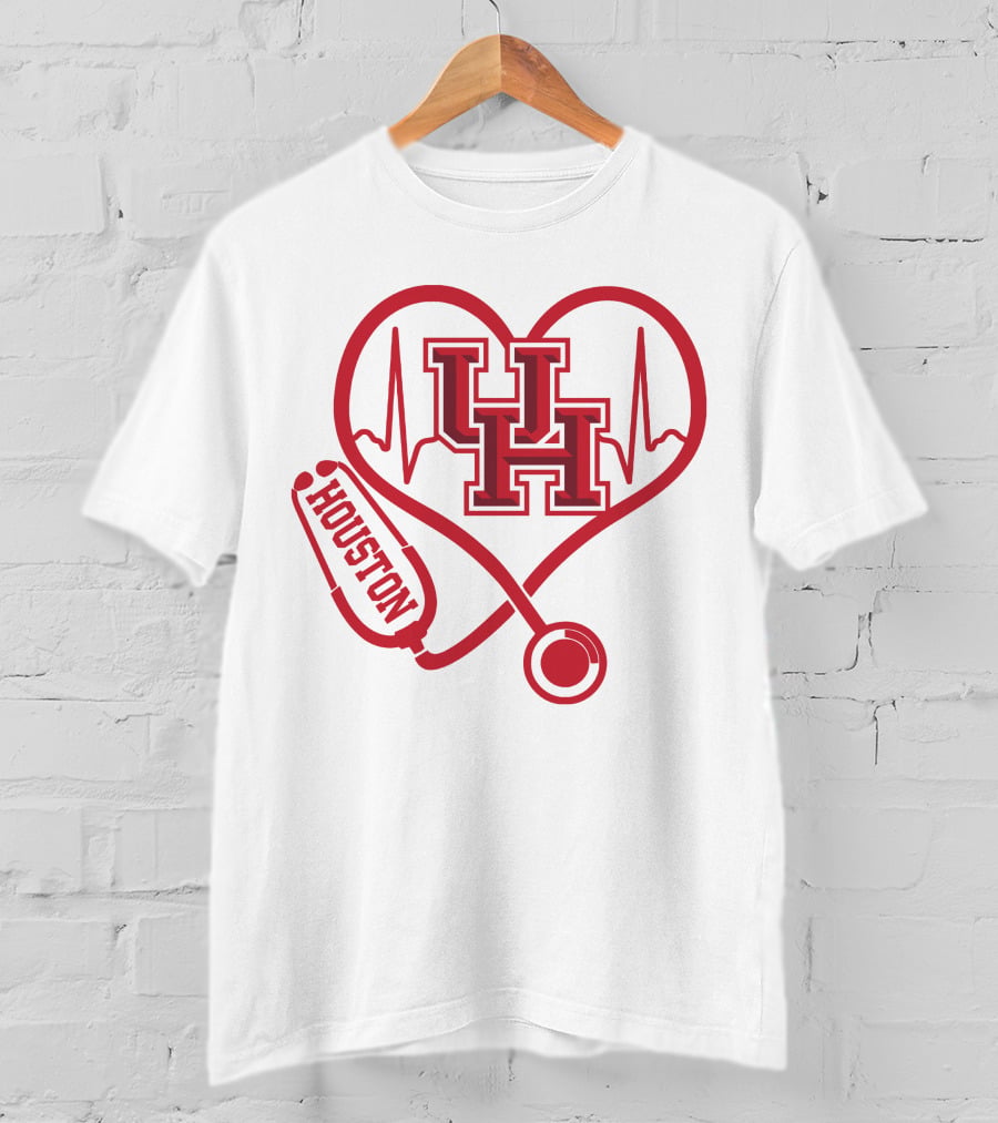 Houston Cougars Nurse Heartbeat Stethoscope Uh T-Shirt