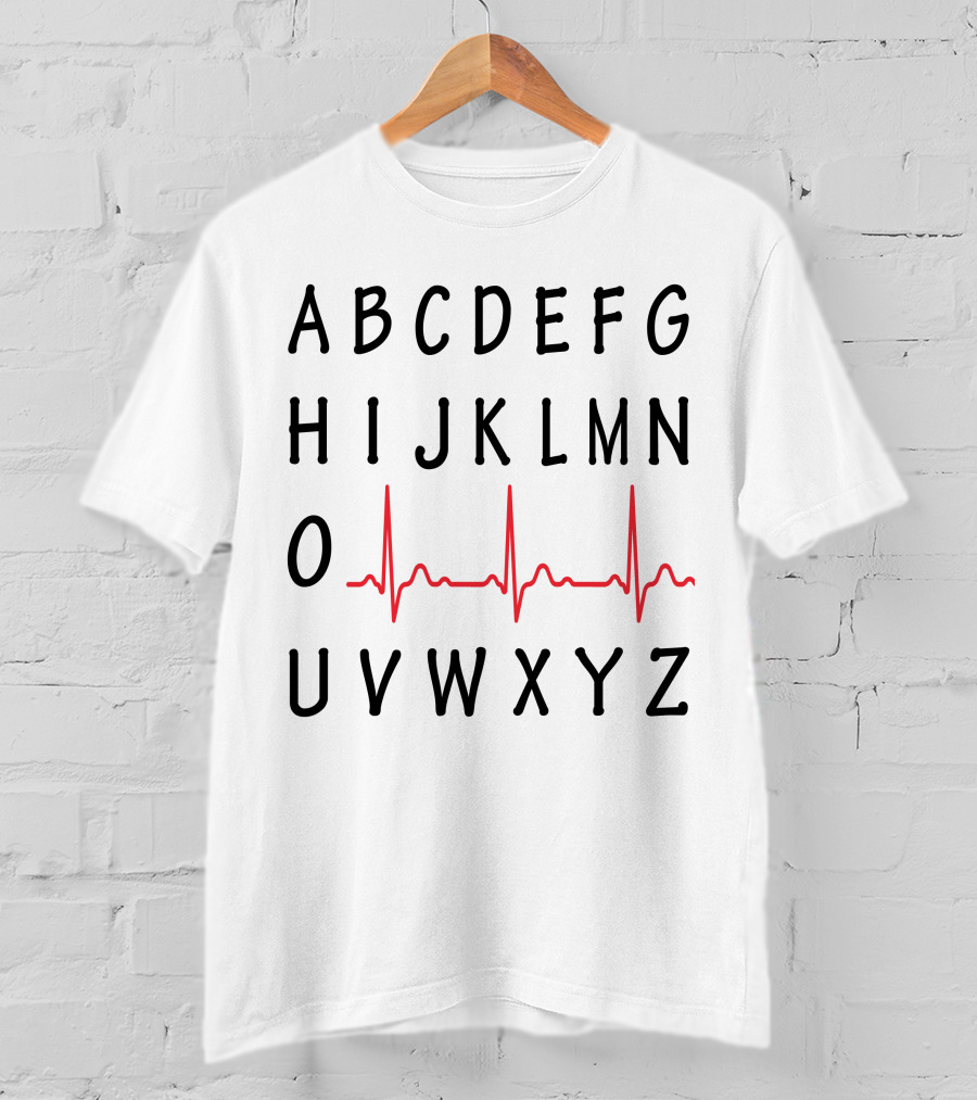 ABCDEFGHI Heartbeat Alphabet O UVWXYZ T-Shirt