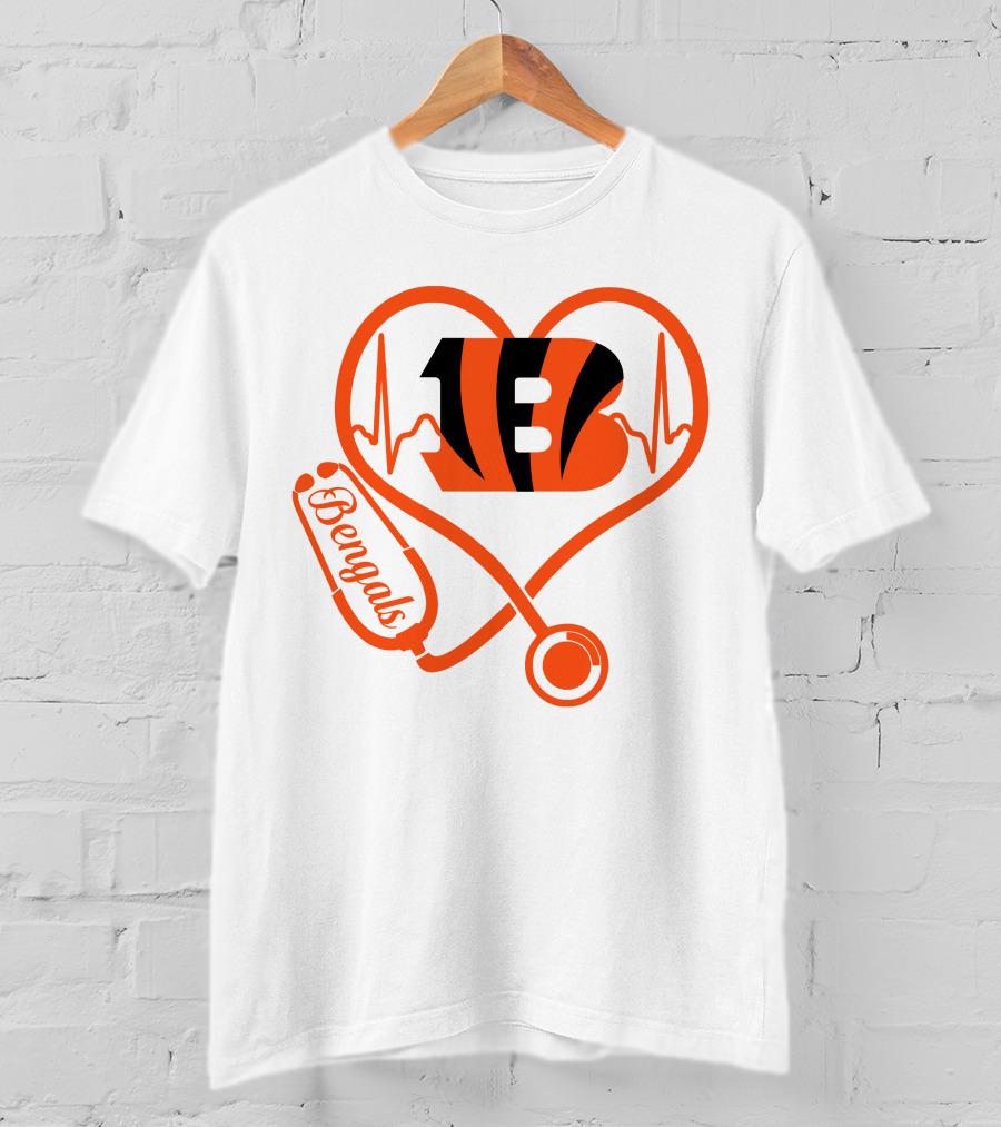 Nurse Heart Cincinnati Bengals Stethoscope Love 13 T-Shirt
