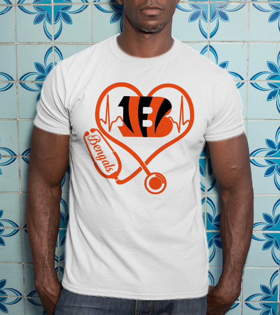 Nurse Heart Cincinnati Bengals Stethoscope Love 13 T-Shirt