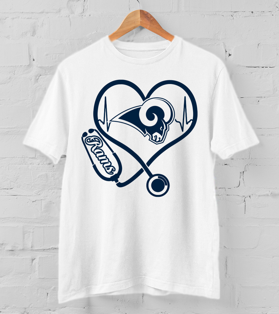 Los Angeles Rams Nurse Love Stethoscope Heartbeat T-Shirt