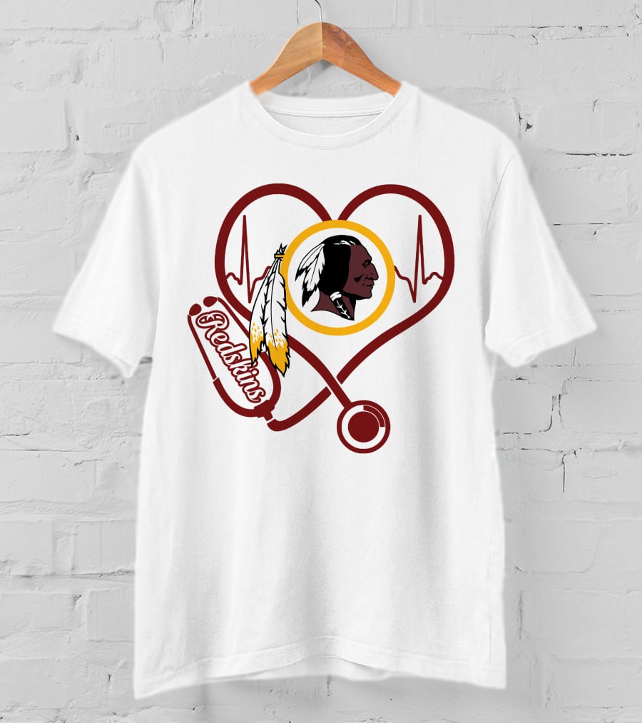 Nurse Love Heartbeat Redskins Stethoscope T-Shirt