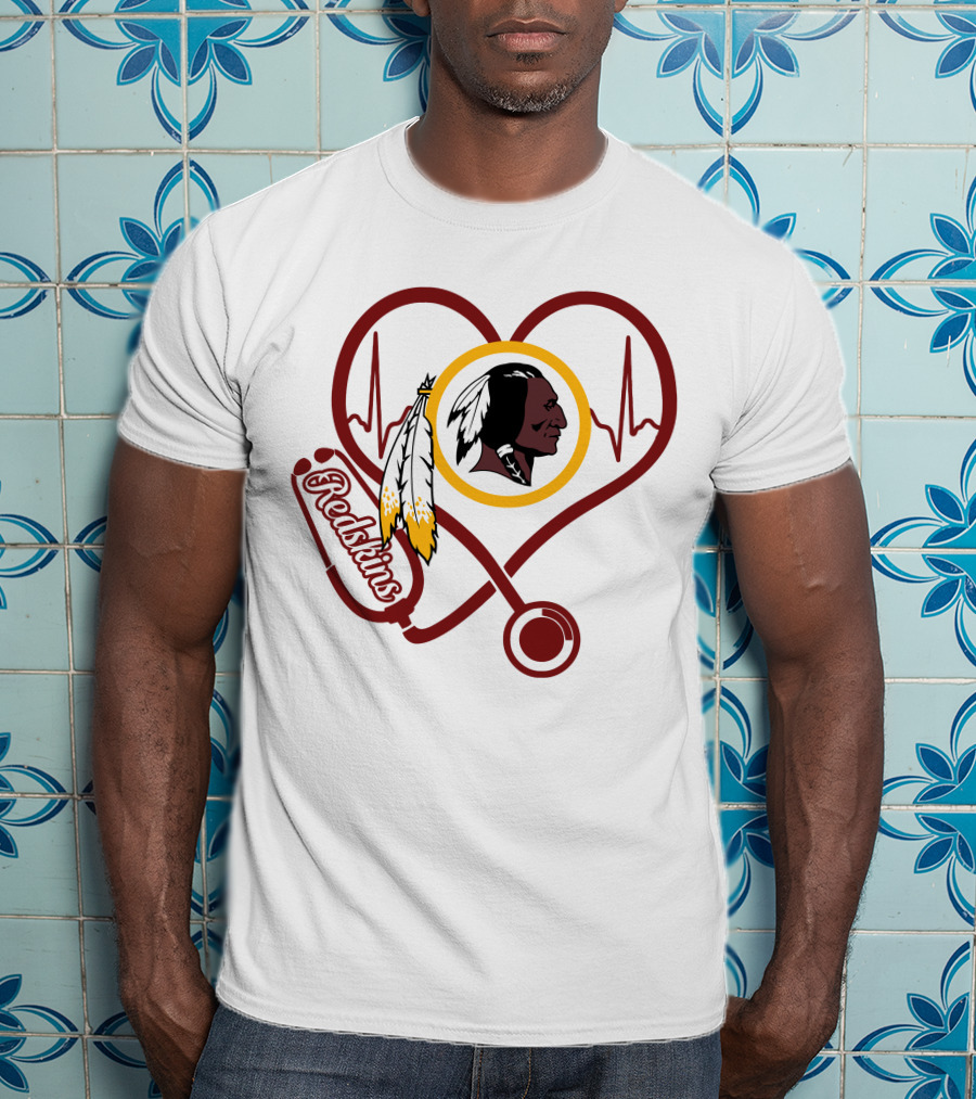 Nurse Love Heartbeat Redskins Stethoscope T-Shirt