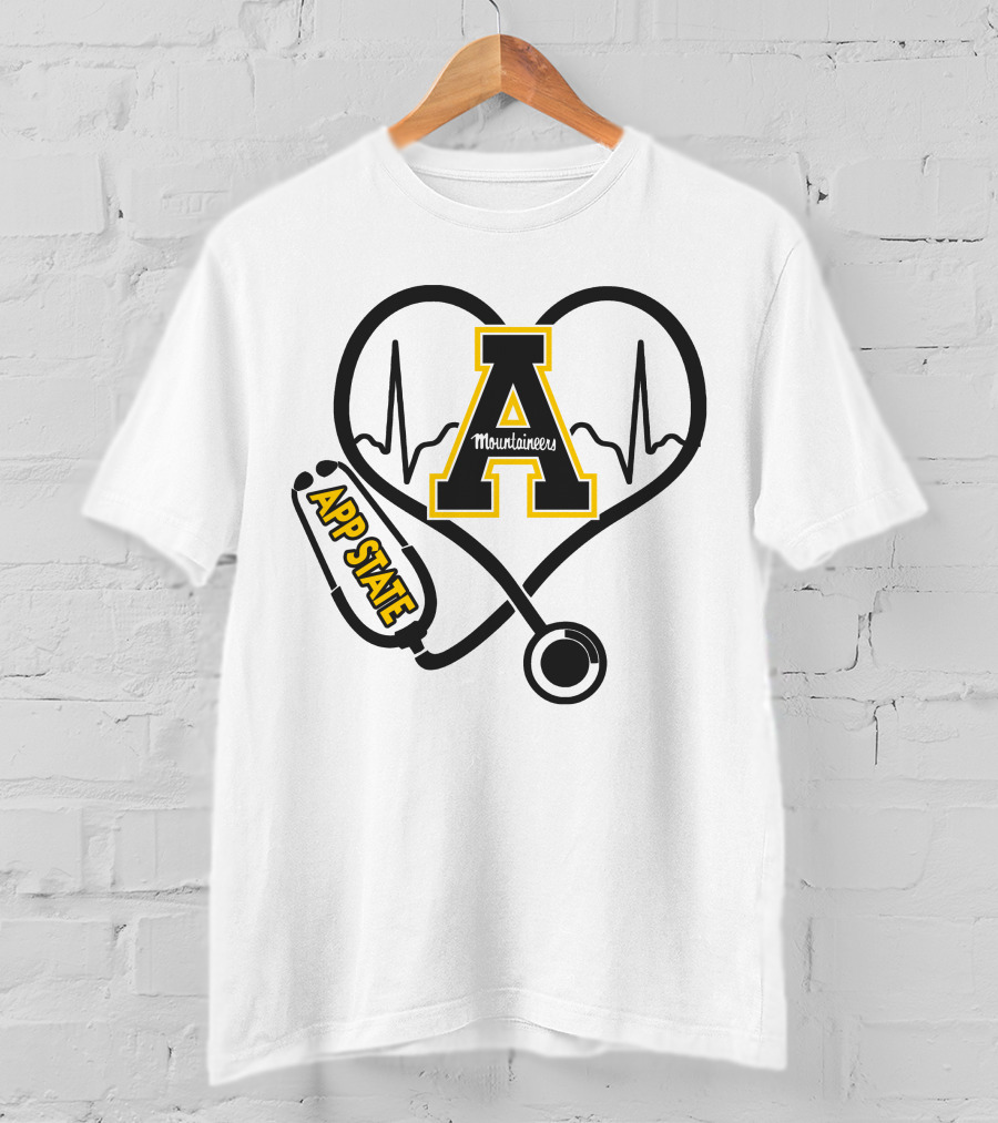 Nurse Heartbeat Love App State Mountaineers A Logo Stethoscope T-Shirt