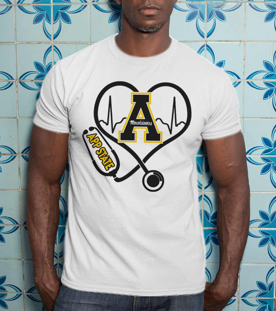 Nurse Heartbeat Love App State Mountaineers A Logo Stethoscope T-Shirt