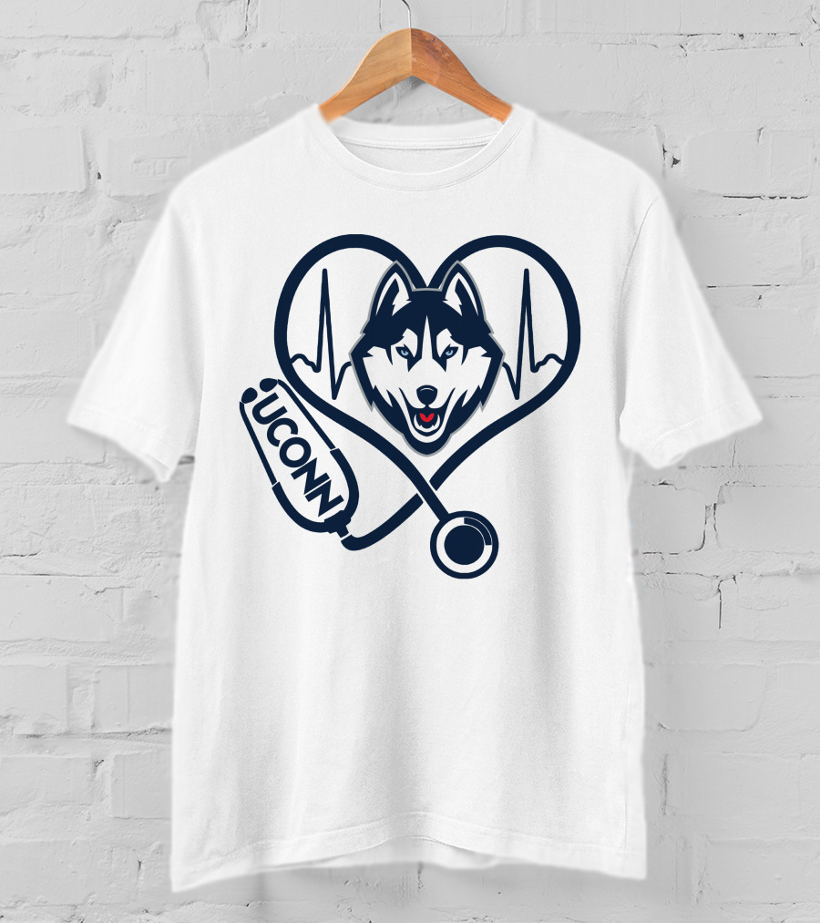 UConn Huskies Nurse Heartbeat Stethoscope T-Shirt