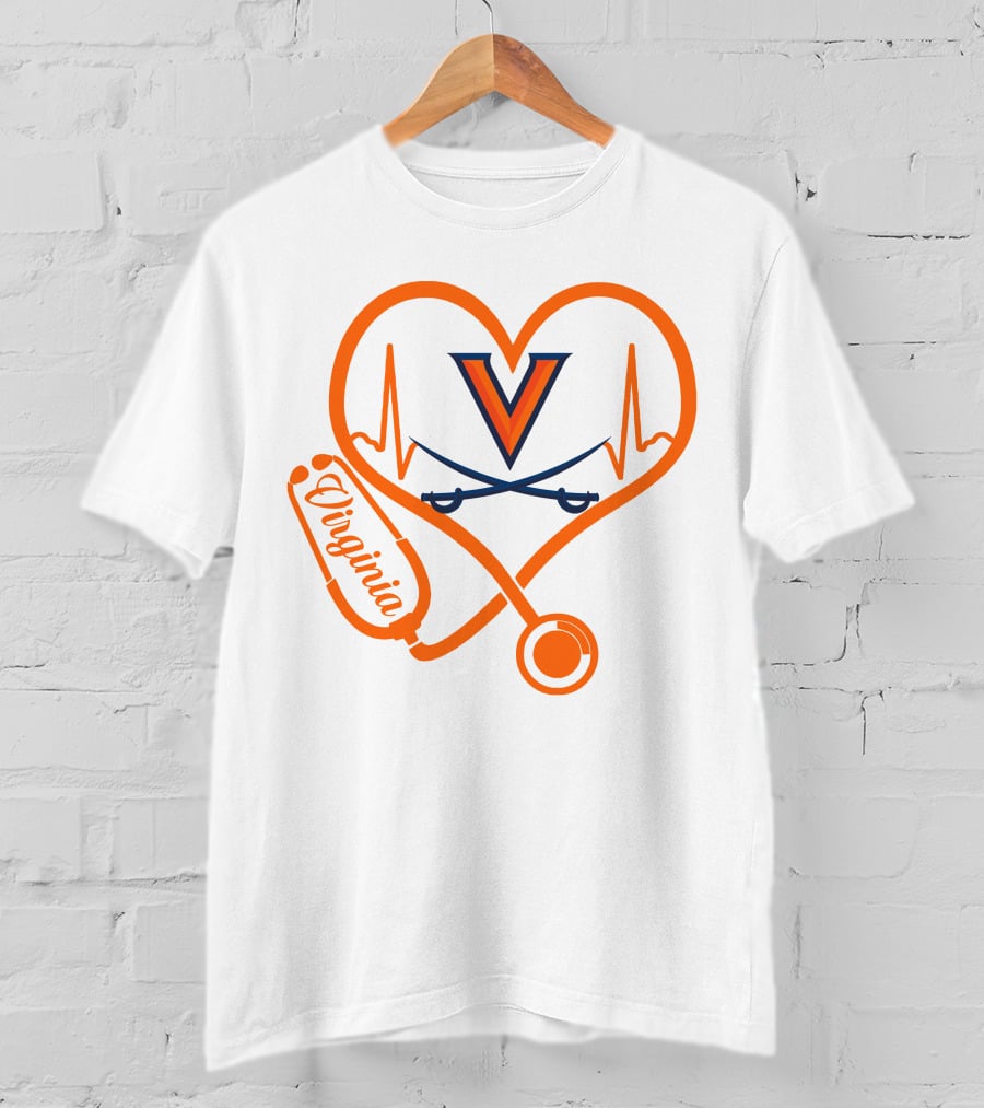 Nurse Love Virginia Cavaliers Stethoscope Heart T-Shirt