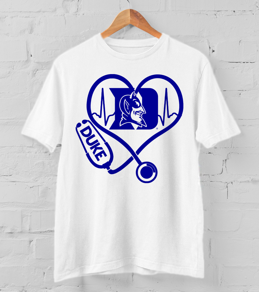 Duke Blue Devils Nurse Love Heartbeat Stethoscope T-Shirt