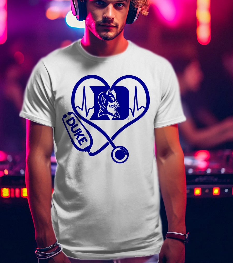 Duke Blue Devils Nurse Love Heartbeat Stethoscope T-Shirt