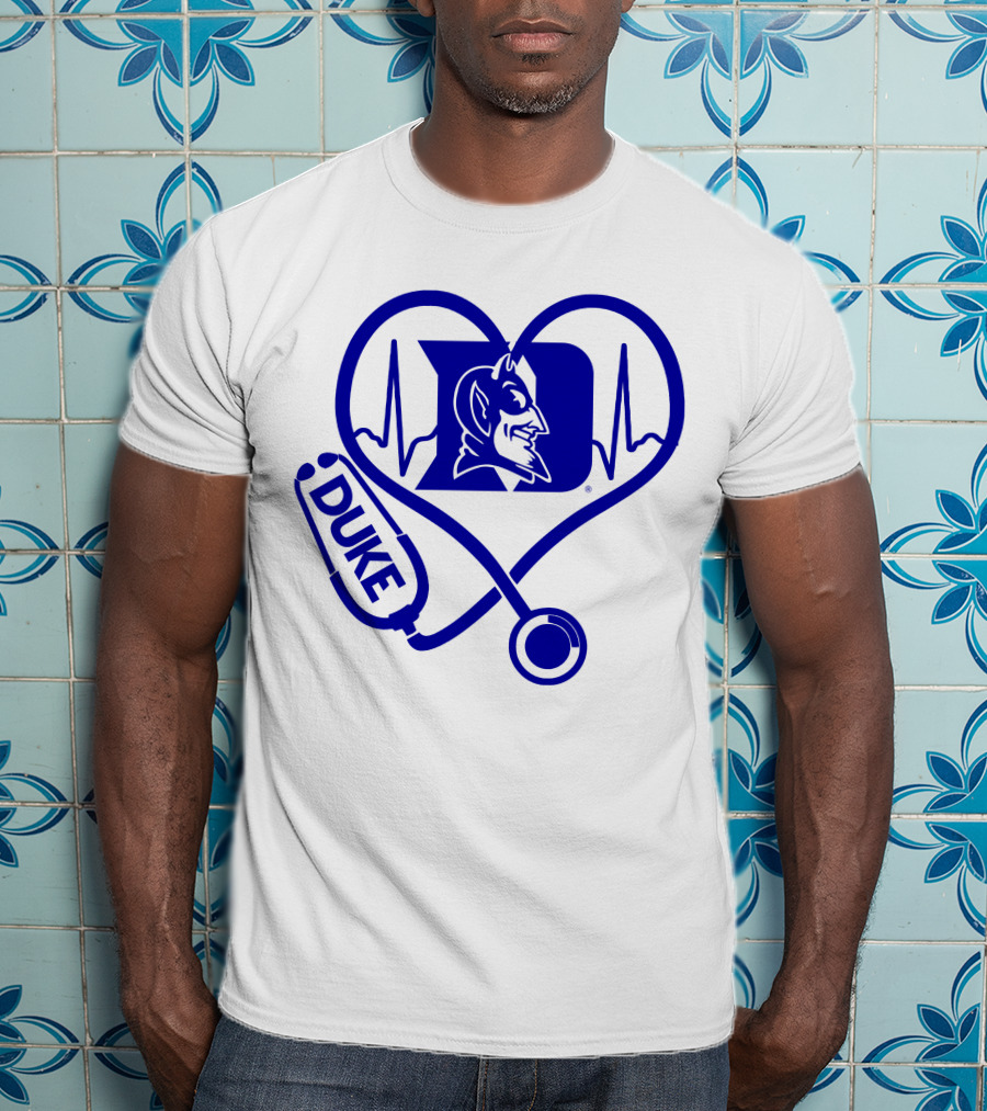 Duke Blue Devils Nurse Love Heartbeat Stethoscope T-Shirt