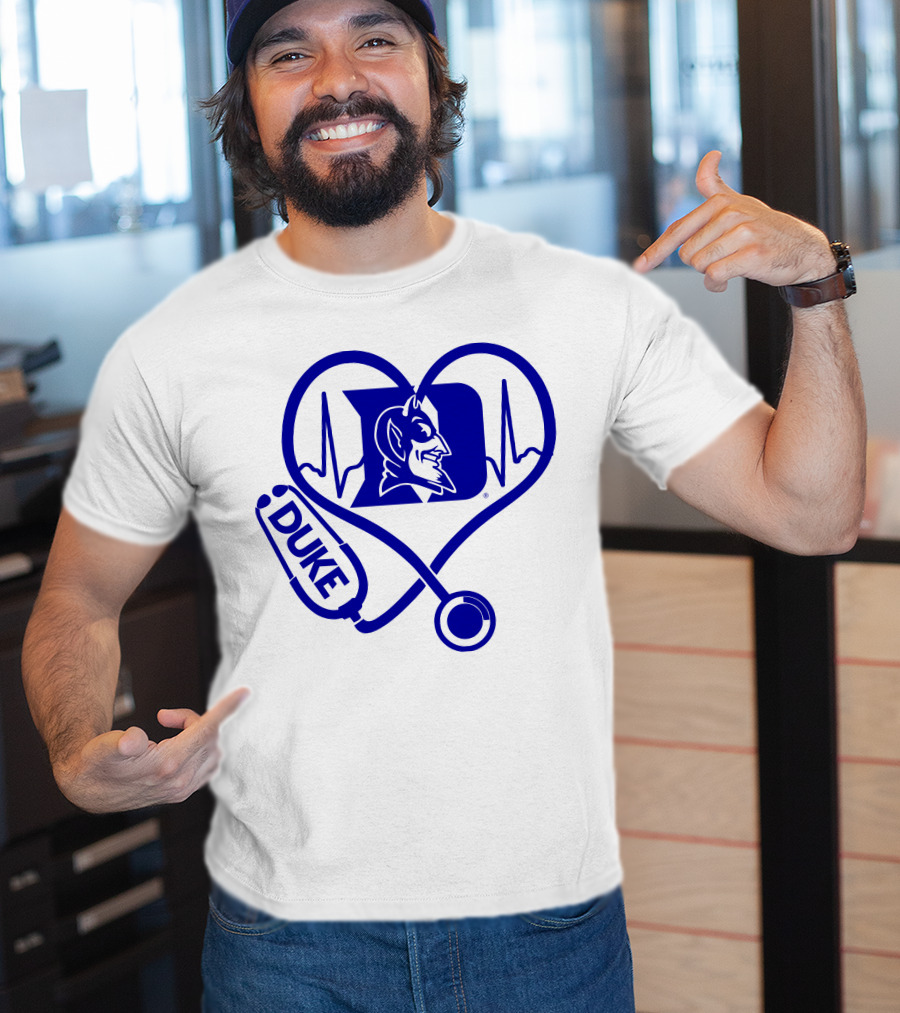 Duke Blue Devils Nurse Love Heartbeat Stethoscope T-Shirt
