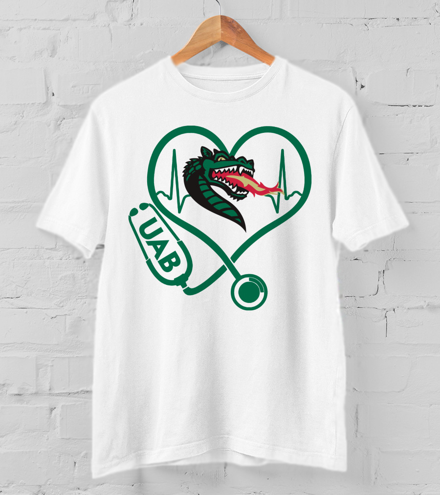 Nurse Love UAB Blazers Heart Stethoscope Dragon T-Shirt
