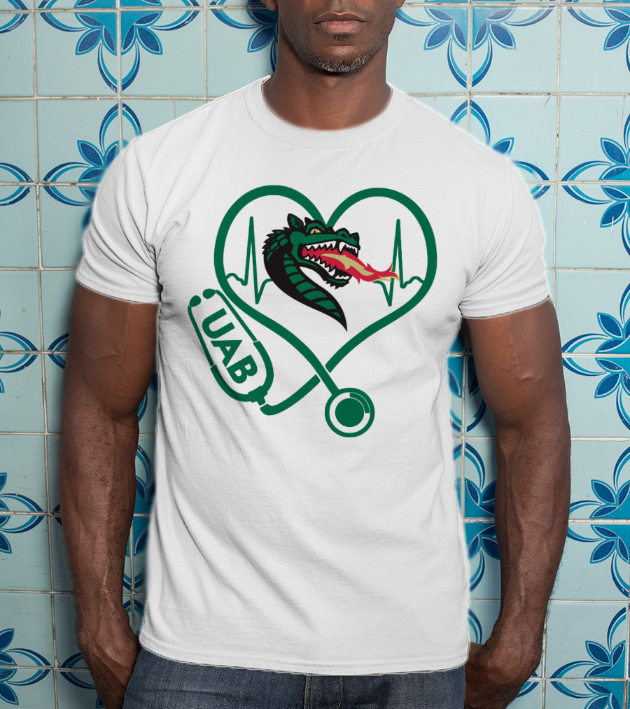Nurse Love UAB Blazers Heart Stethoscope Dragon T-Shirt