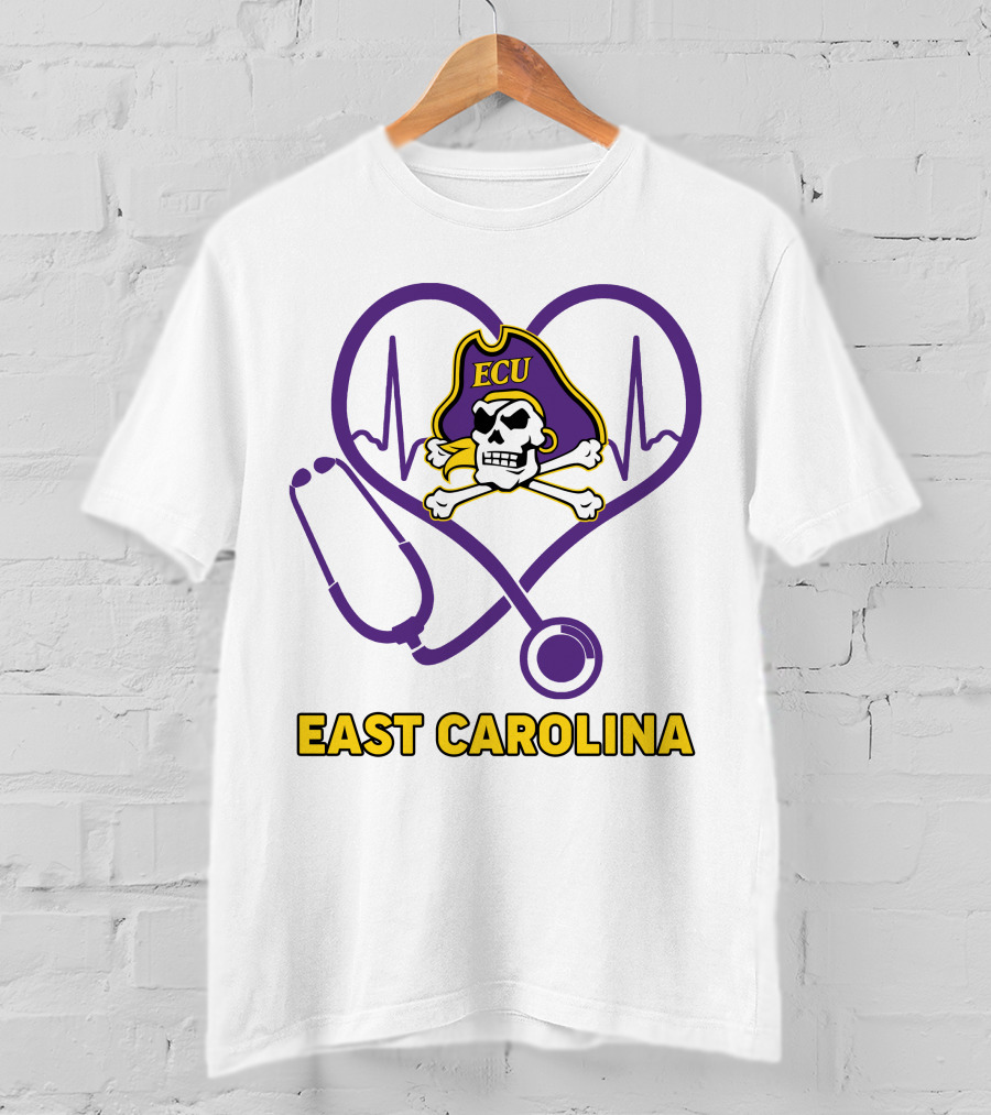 ECU Nurse Heartbeat East Carolina Pirates Stethoscope T-Shirt