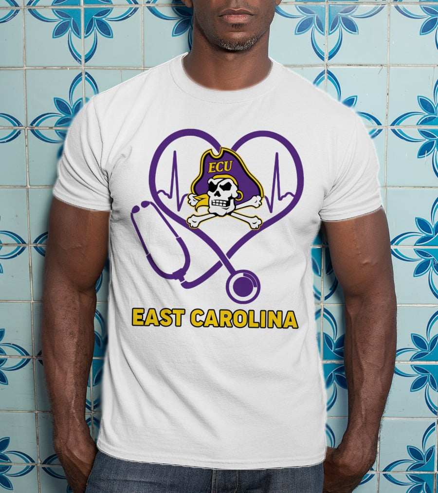 ECU Nurse Heartbeat East Carolina Pirates Stethoscope T-Shirt