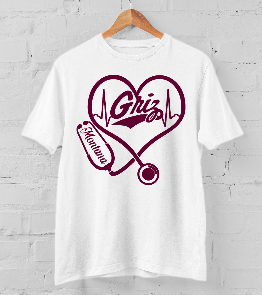 Griz Heartbeat Stethoscope Montana Nurse T-Shirt