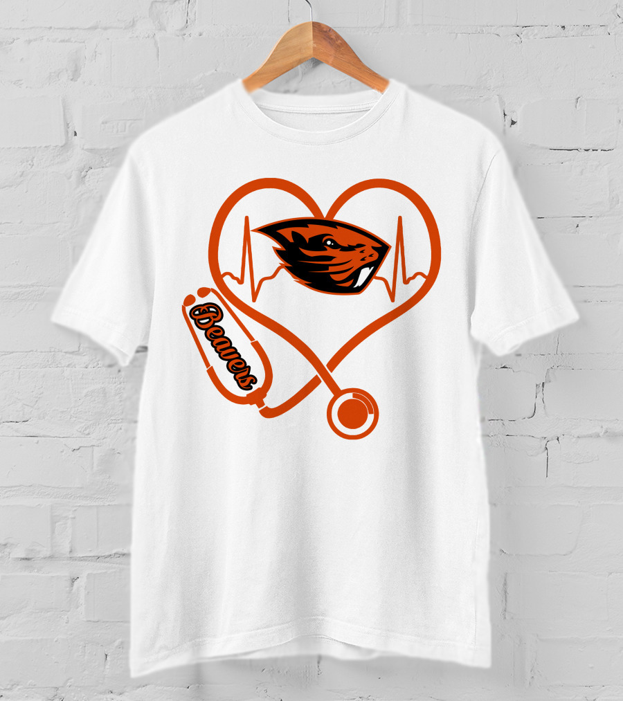 Beavers Nurse Love Oregon State Heartbeat T-Shirt