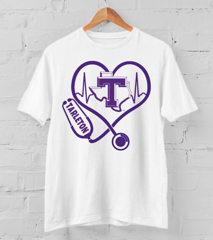 Tarleton State Stethoscope Heartbeat Nurse Love Texas Map T-Shirt