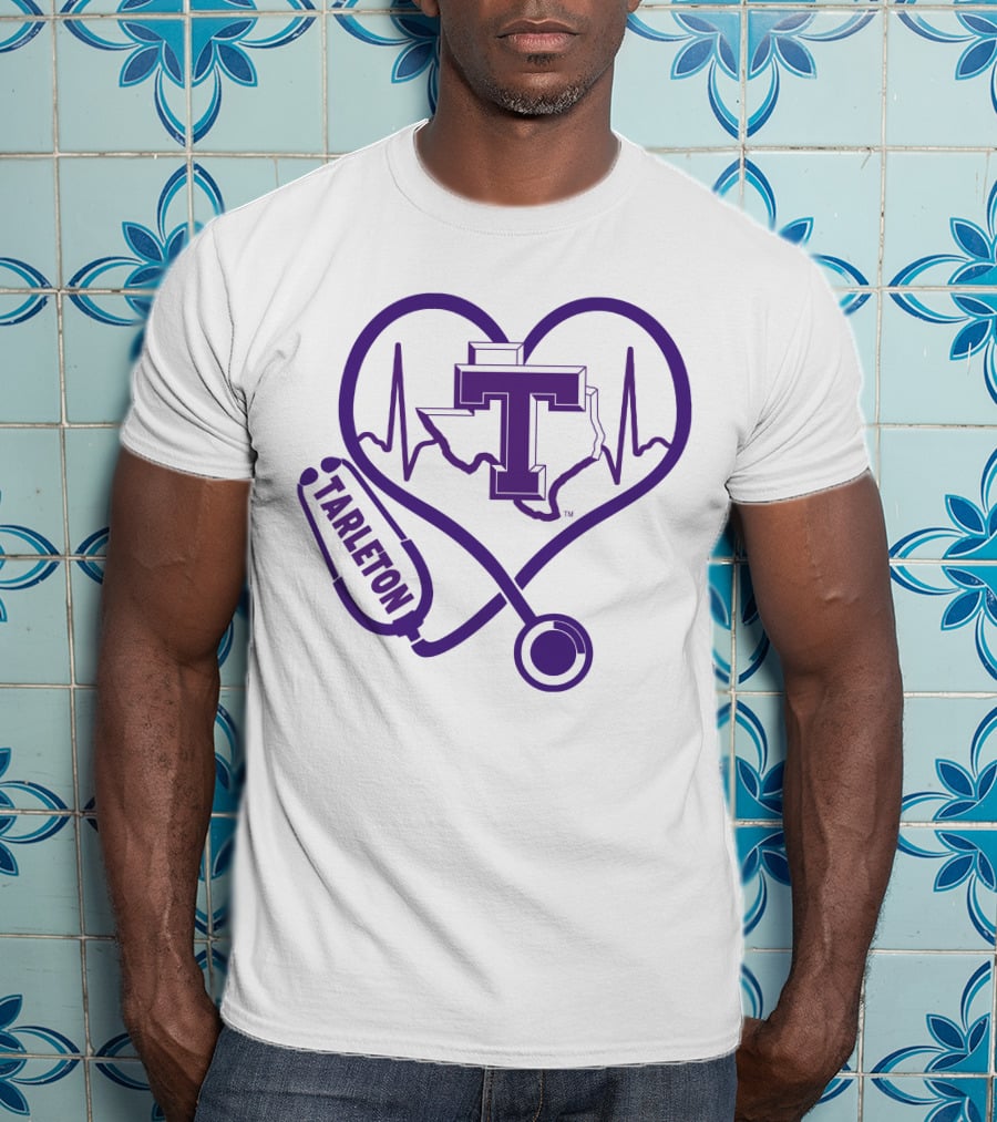 Tarleton State Stethoscope Heartbeat Nurse Love Texas Map T-Shirt