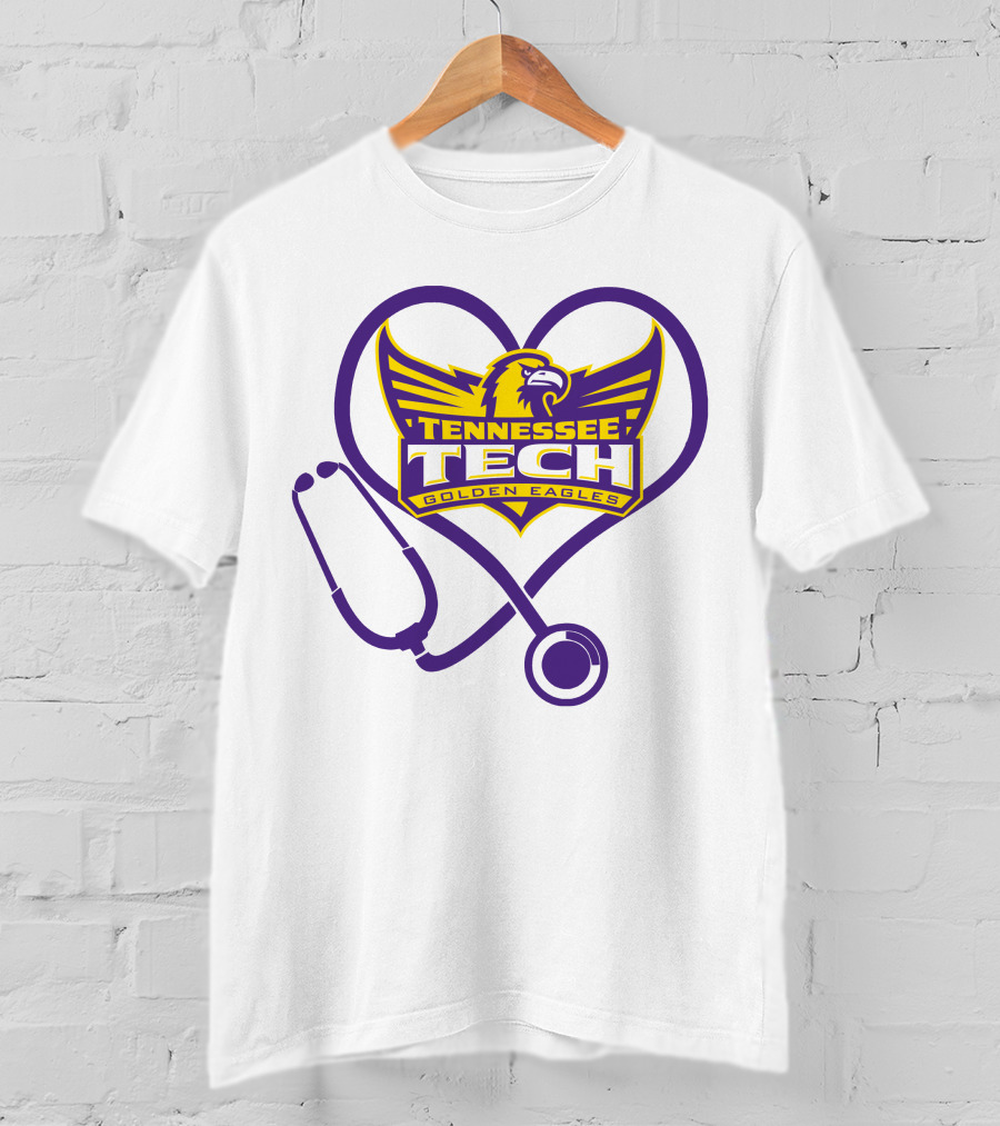 Nurse Love Tennessee Tech Golden Eagles Heart Stethoscope T-Shirt