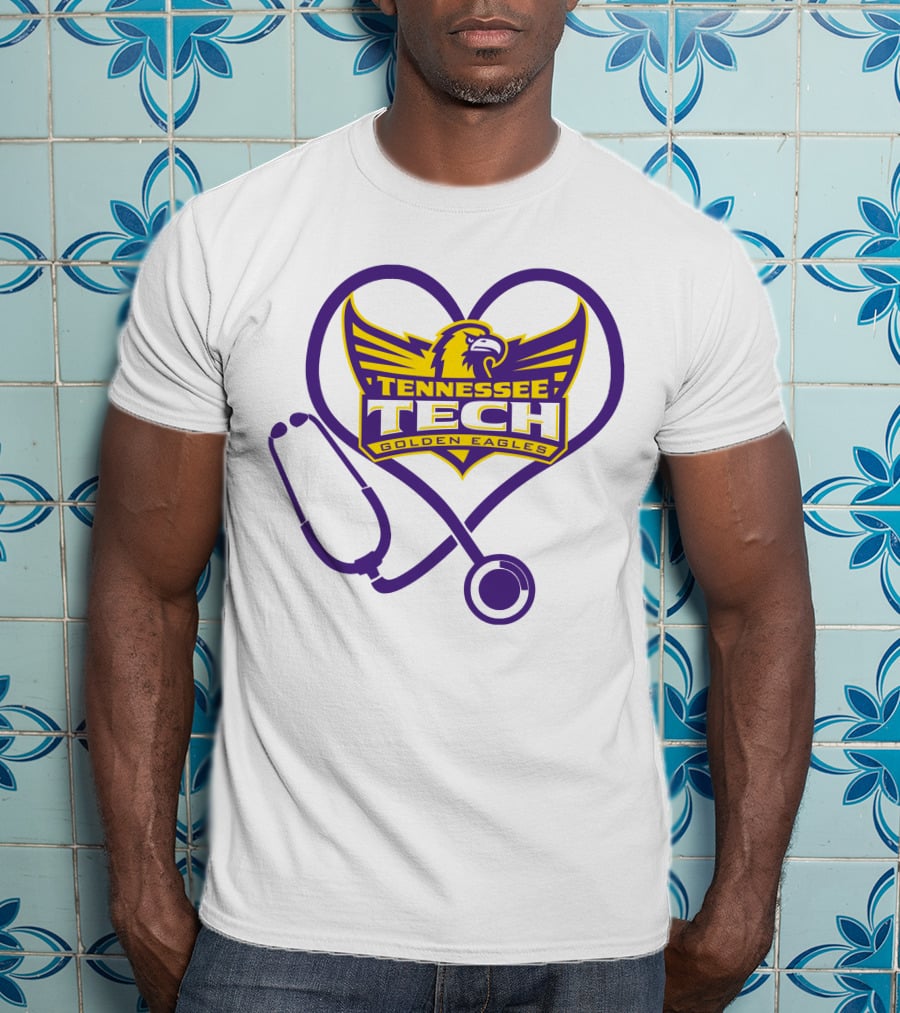 Nurse Love Tennessee Tech Golden Eagles Heart Stethoscope T-Shirt