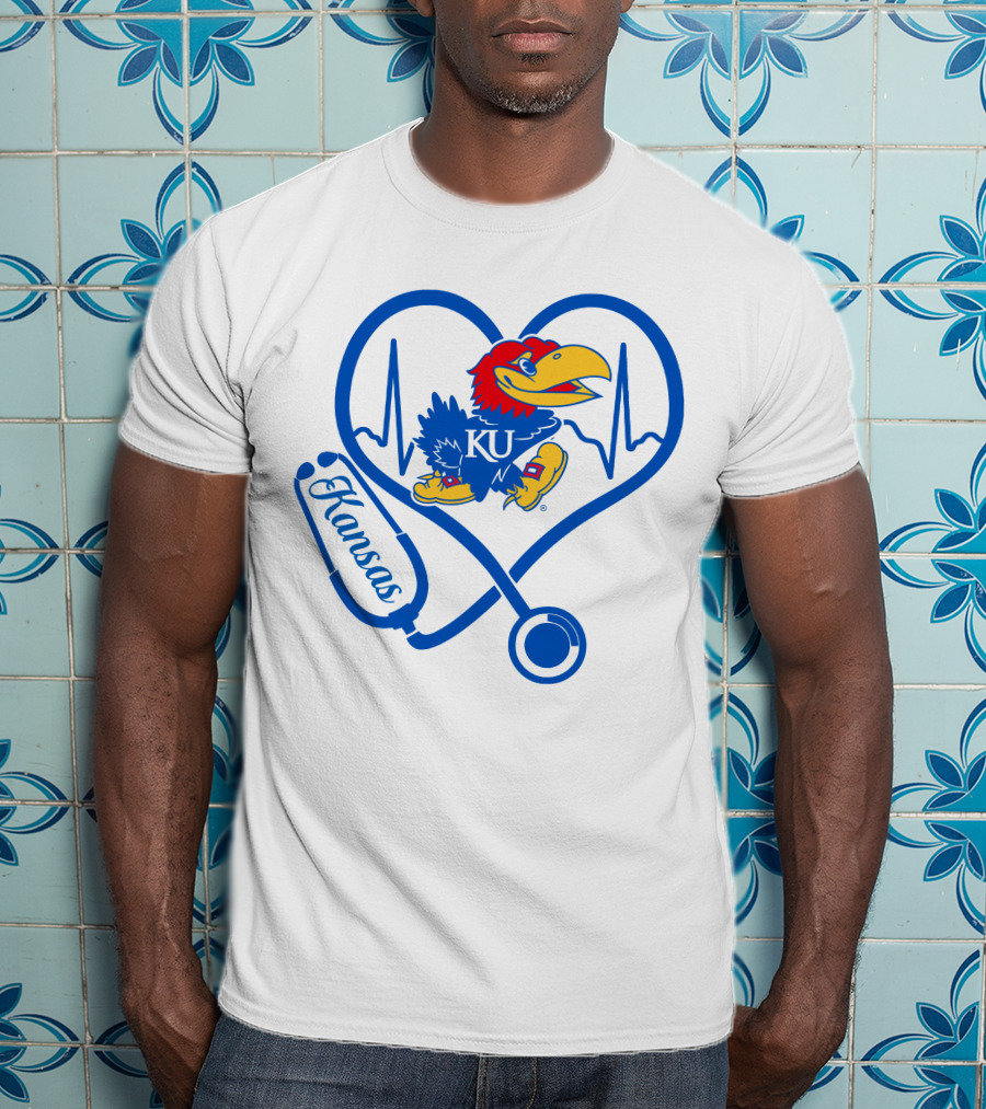 Nurse Love Kansas Jayhawks Heartbeat Stethoscope KU T-Shirt