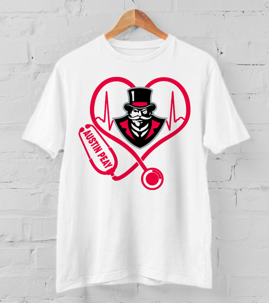 Austin Peay State University Nurse Heartbeat Stethoscope T-Shirt