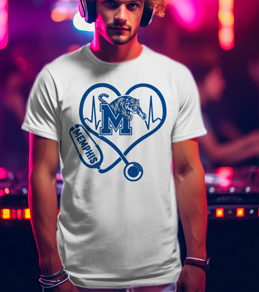 Memphis Tigers Nurse Heartbeat Stethoscope T-Shirt