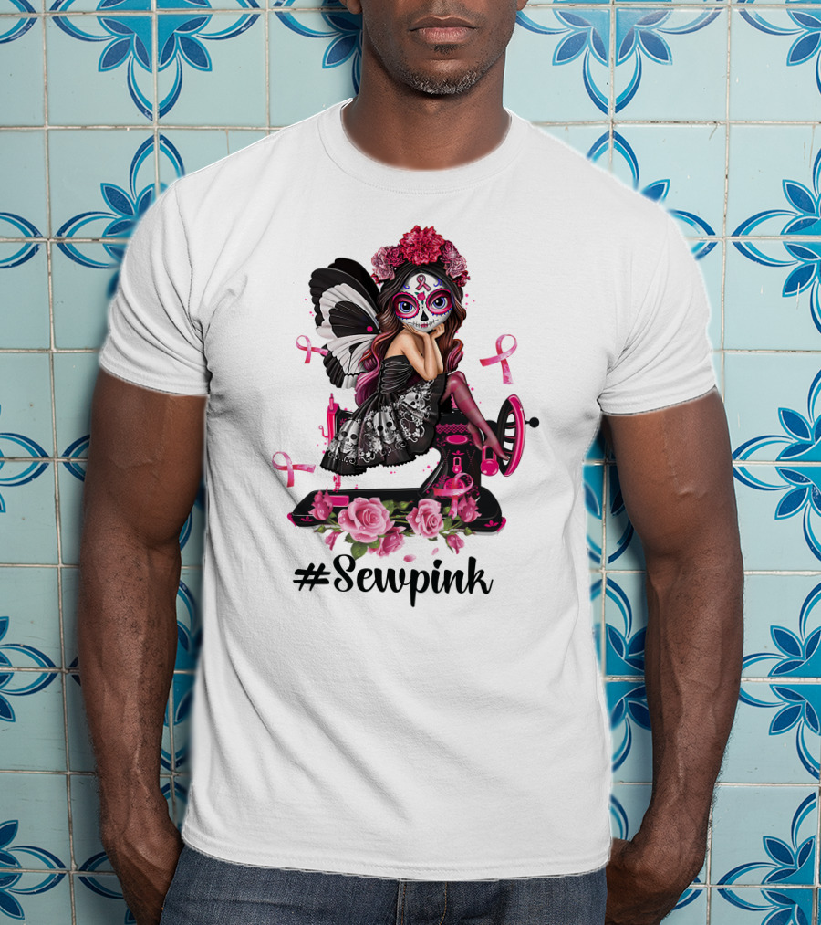 Sewpink Butterfly Sugar Skull Sewing Machine Ribbon Roses T-Shirt