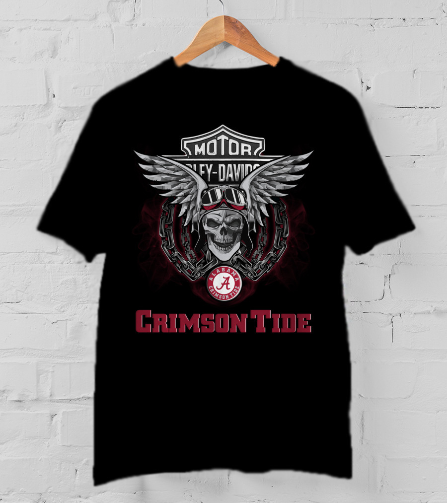 Harley Davidson Alabama Crimson Tide Skull And Wings T-Shirt